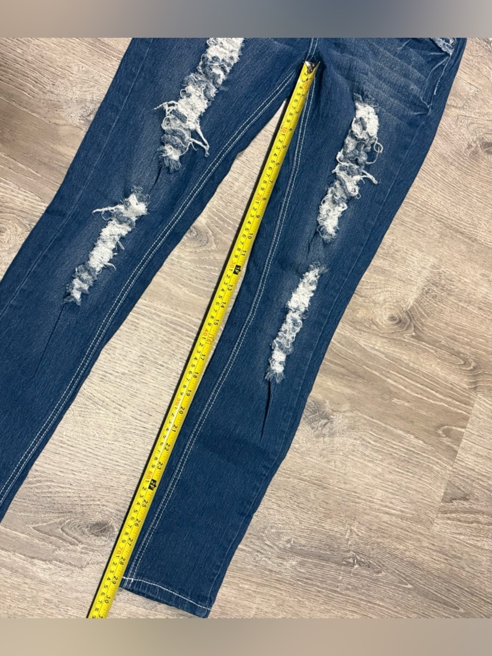 Fashion 2 Love Distressed Skinny Jeans | Blue Destroyed Denim | Size 7 - Picture 7 of 8